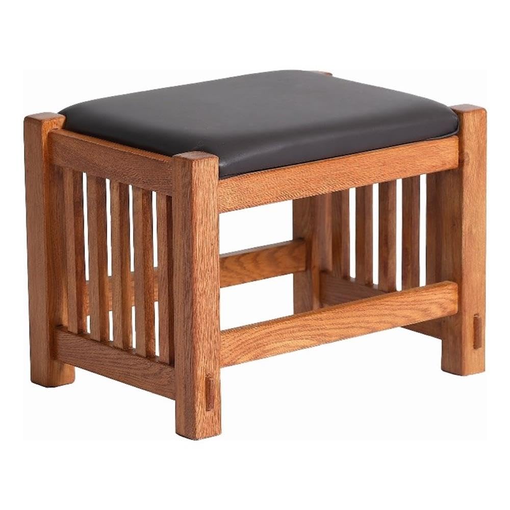 Outdoor Furniture Vintage - มิชชั่น โอ๊ค สตูลวางเท้าพร้อมลวดลายแกะสลัก สีเชอร์รี่บราวน์ สไตล์วินเทจไม้ สำหรับห้องนั่งเล่นและห้องนอน