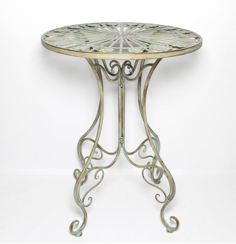Outdoor Furniture Vintage - เก้าอี้โต๊ะกลมศิลปะเหล็กชนบทสไตล์ยุโรปและฝรั่งเศส, เก้าอี้สวนกลางแจ้งระเบียงวินเทจย้อนยุคสีเขียวเข้ม