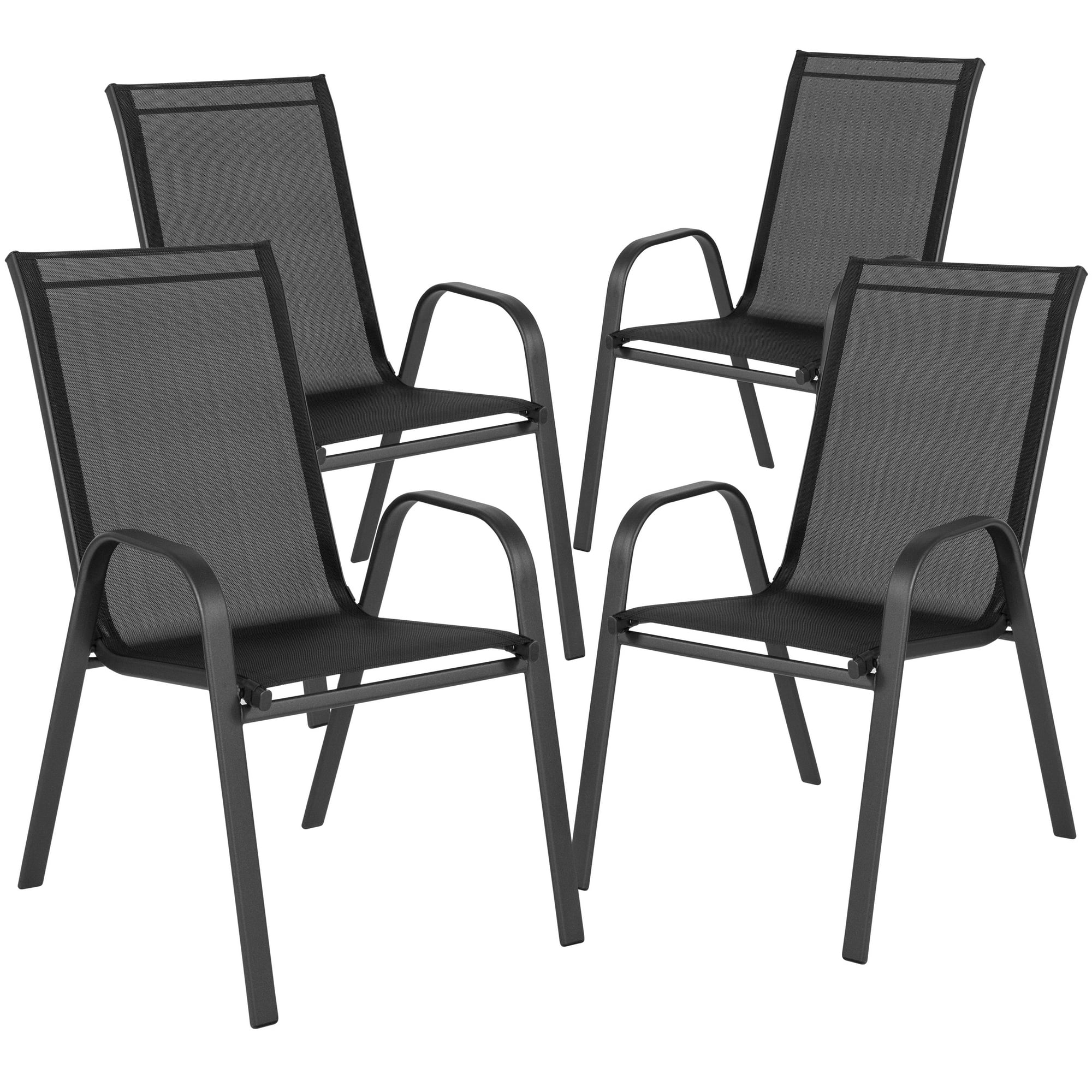 Outdoor Furniture On Sale - โลหะชุดเก้าอี้กลางแจ้งSTACKABLE Patio Textileneเก้าอี้รับประทานอาหารStackกรอบโลหะชุด 4,น้ําหนักโหลด 150 กก.,สีดํา,สีน้ําตาล,สีเทา