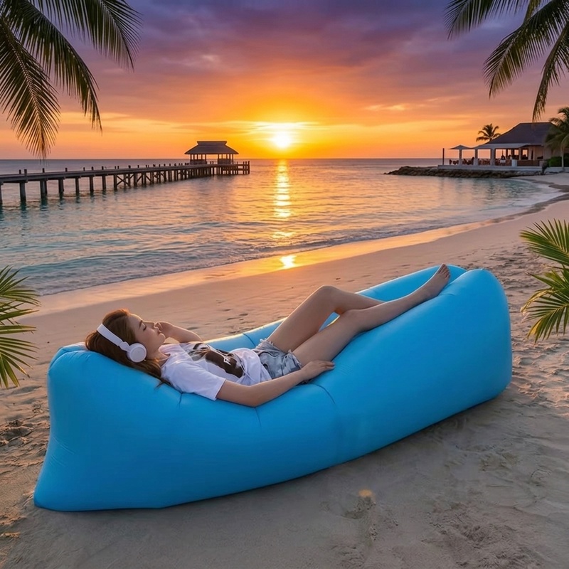 Outdoor Furniture Material - โซฟาลมพกพาแบบพองลมได้, เก้าอี้นอนกันน้ำพองลมเร็ว, โซฟากลางแจ้งน้ำหนักเบาพับได้สำหรับชายหาด แคมป์ปิ้ง สระว่ายน้ำ และการเดินทาง