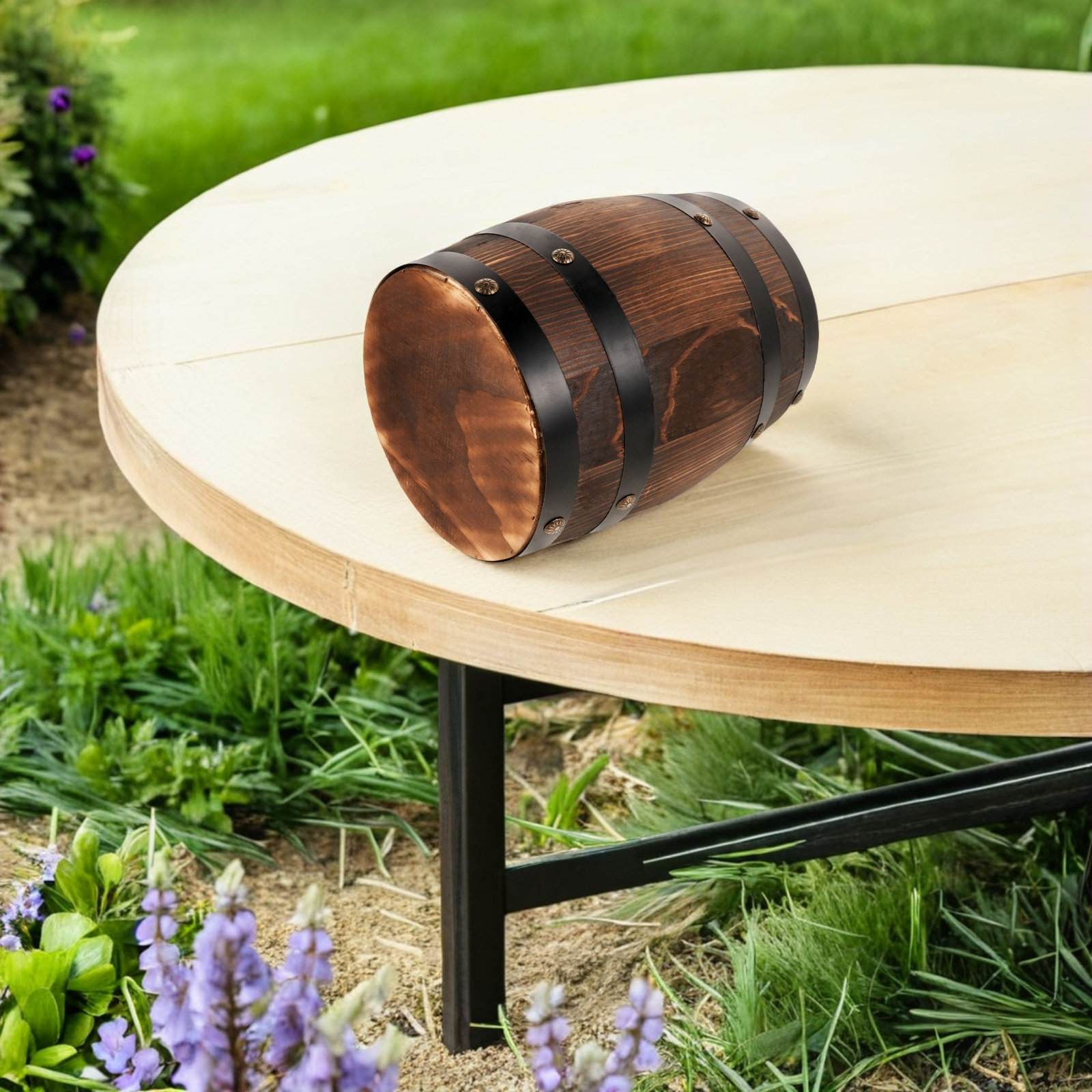 Outdoor Furniture Vintage - เก้าอี้ไม้ทรงถังสำหรับใช้งานกลางแจ้ง เก้าอี้ทรงถังวินเทจสำหรับวางข้างเตียง โต๊ะข้างระเบียงสไตล์เรโทร สีน้ำตาลอ่อนสำหรับสนามหญ้า