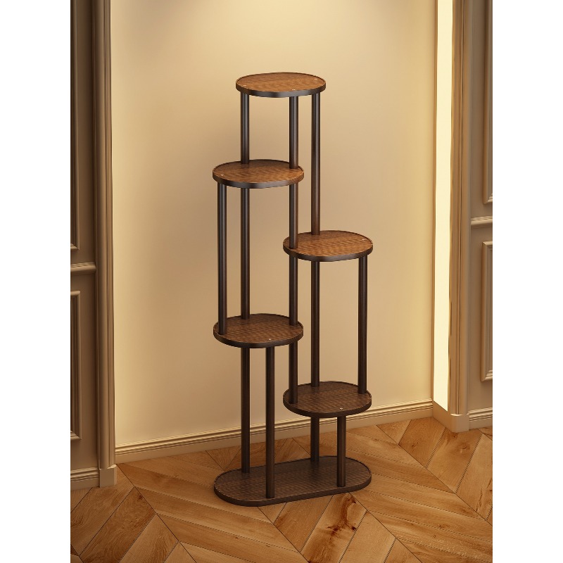 Outdoor Furniture On Sale - ชั้นวางต้นไม้ไม้เนื้อแข็งขนาดเล็ก ชั้นวางของตกแต่งภายในสไตล์เรียบง่าย ชั้นวางกระถางดอกไม้หลายชั้น ประหยัดพื้นที่