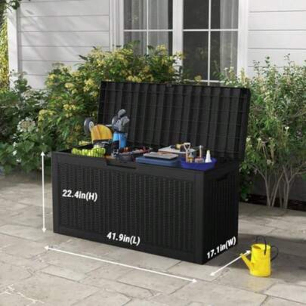 Outdoor Furniture With Storage - กล่องเก็บของกลางแจ้ง กล่องเก็บของกันน้ำ ลายหวาย ทำจากเรซิน สำหรับเก็บเบาะเฟอร์นิเจอร์ลานบ้าน ทนต่อสภาพอากาศ