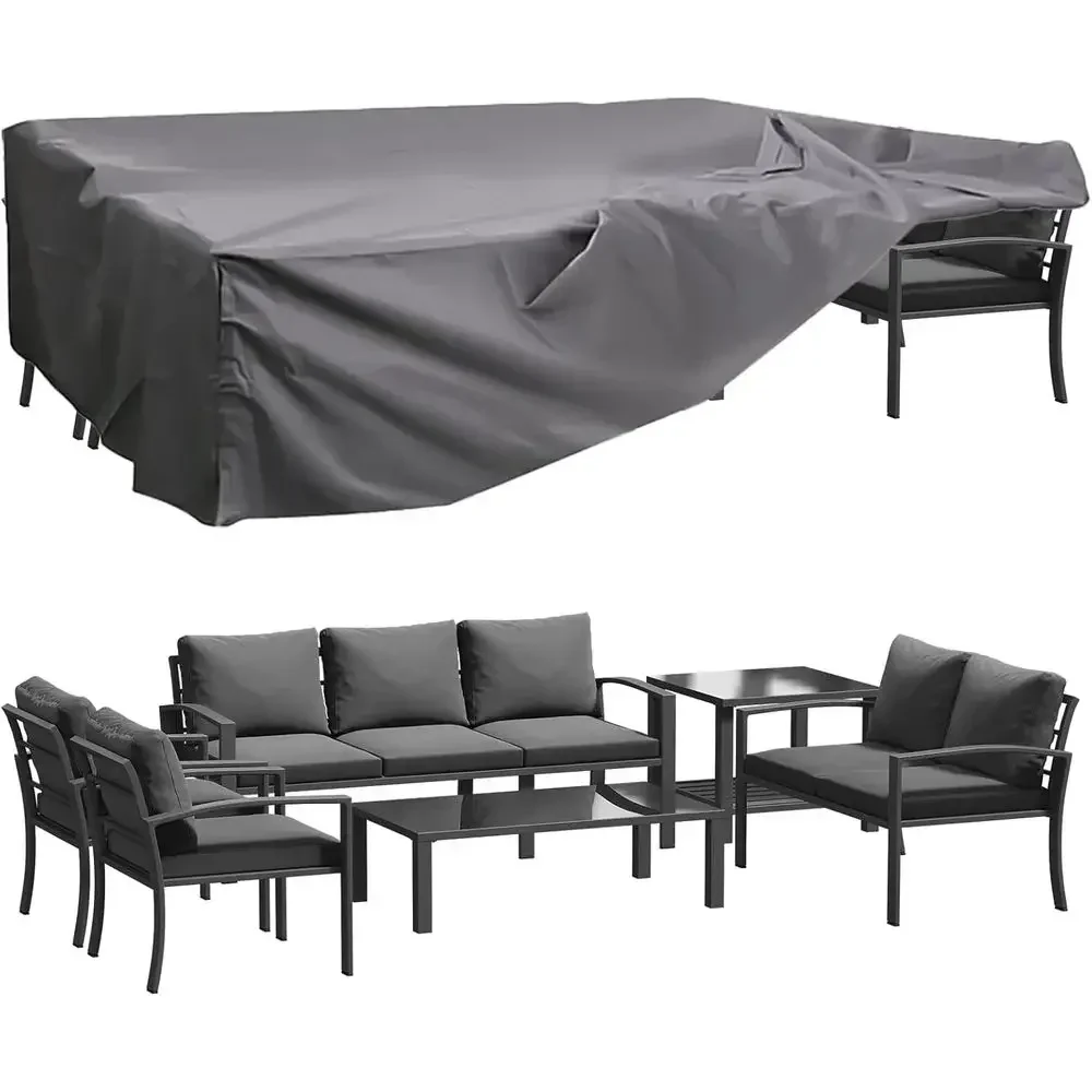 Outdoor Furniture Grey - ชุดเฟอร์นิเจอร์ลานกลางแจ้ง 6 ชิ้นพร้อมผ้าคลุมกันน้ำ โต๊ะกาแฟและโต๊ะข้าง โซฟาสไตล์โมเดิร์นพร้อมเบาะสีเทาสำหรับสนามหลังบ้าน