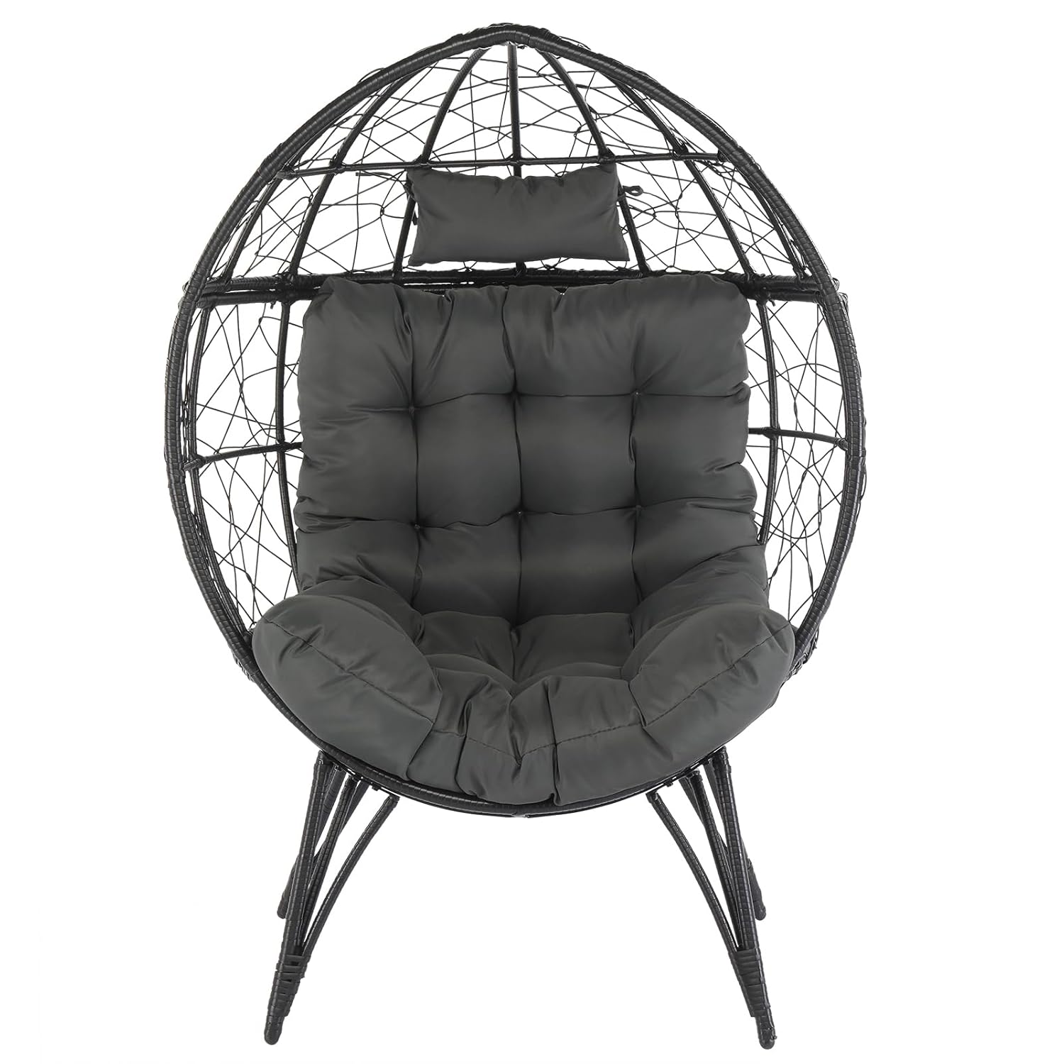 Outdoor Furniture Egg Chair - เก้าอี้หวายทรงไข่ขนาดใหญ่ พร้อมเบาะรองนั่ง ทนทานต่อสภาพอากาศ รับน้ำหนักได้ 440 ปอนด์