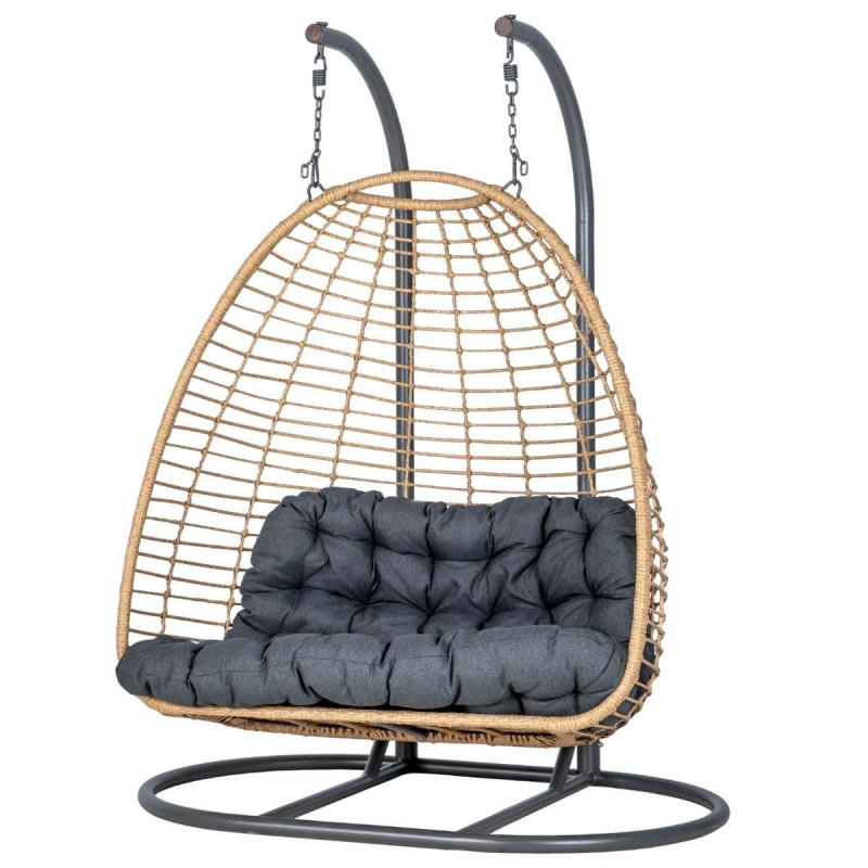 Outdoor Furniture Egg Chair - เก้าอี้แขวนหวายทรงไข่ขนาดใหญ่ 2 ที่นั่ง สไตล์โมเดิร์น สำหรับสวนและลานบ้าน เฟอร์นิเจอร์กลางแจ้ง