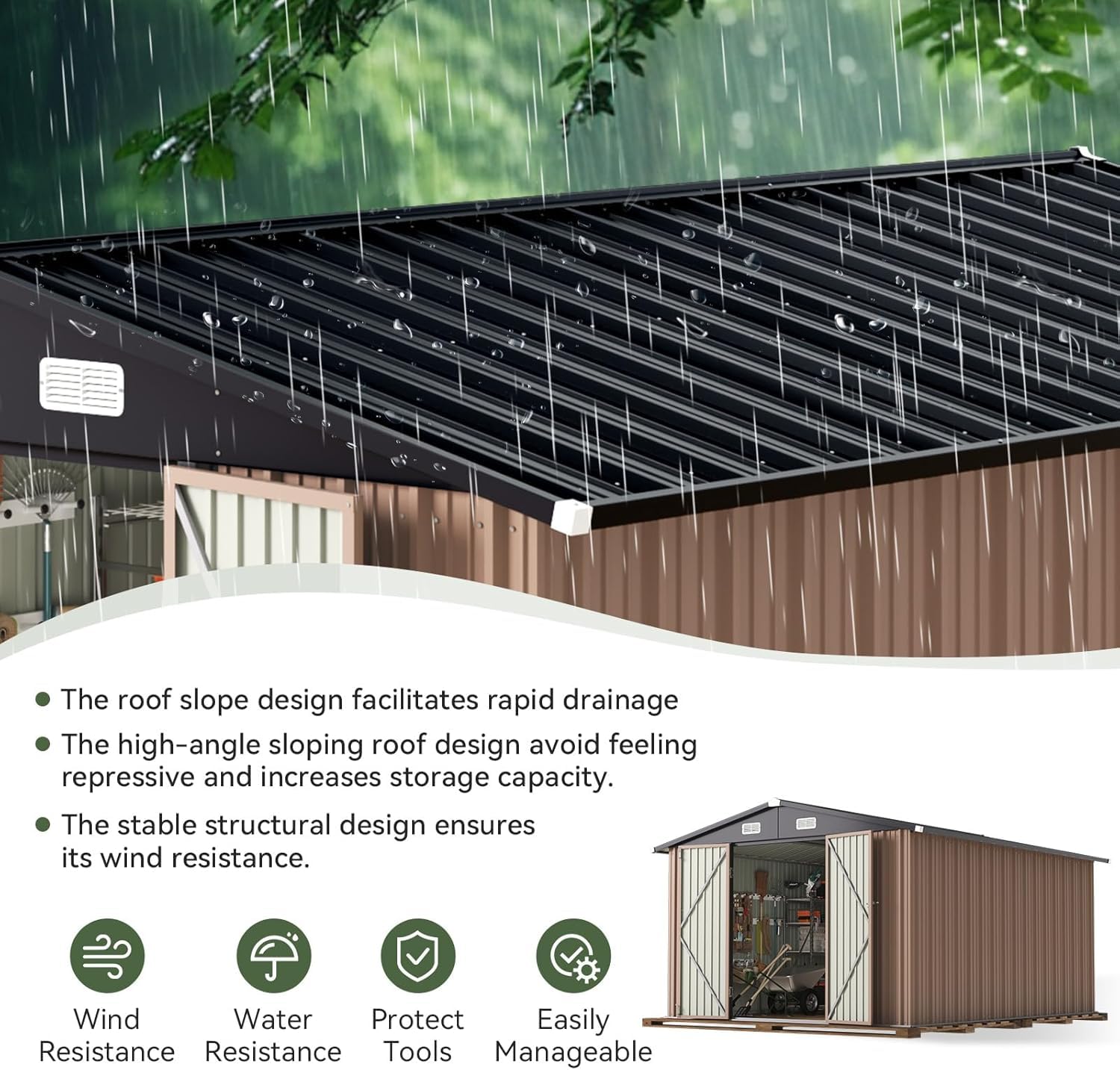 Outdoor Furniture With Storage - โรงเก็บของกลางแจ้งขนาด 12 x 10 ฟุต พร้อมประตูบานใหญ่แบบบานพับคู่