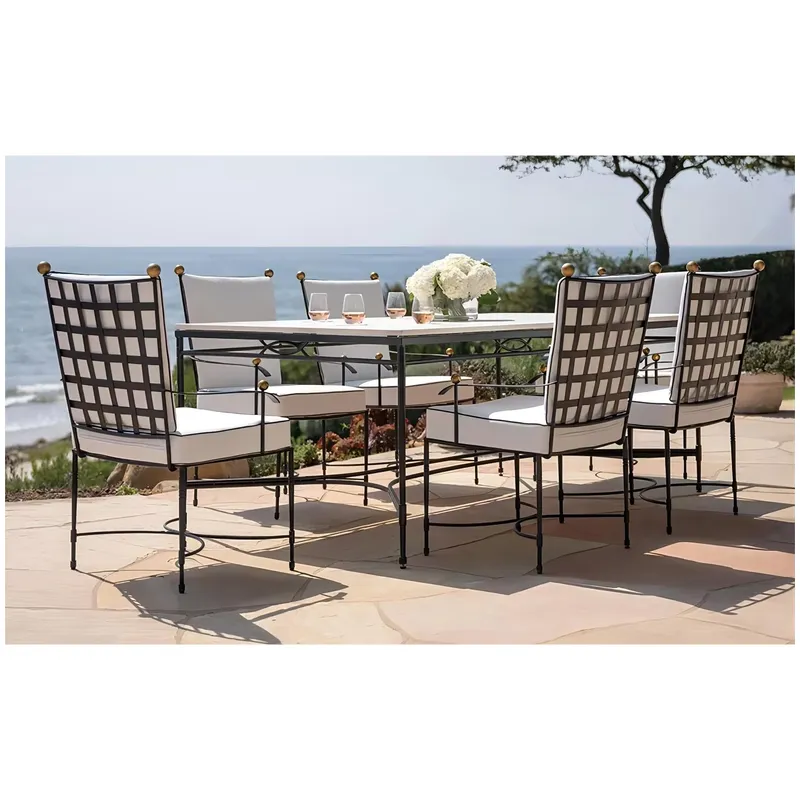 Outdoor Furniture Uk - ชุดเฟอร์นิเจอร์สวนอลูมิเนียมสไตล์อังกฤษสุดคลาสสิก 6 ที่นั่ง พร้อมเก้าอี้สนามและโต๊ะรับประทานอาหารอลูมิเนียม