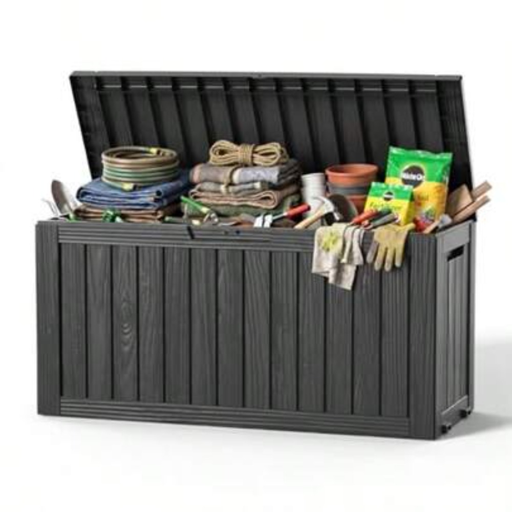 Outdoor Furniture With Storage - กล่องเก็บของกลางแจ้งขนาด 90 แกลลอน กันน้ำ พร้อมล้อเลื่อน สำหรับเก็บเฟอร์นิเจอร์ลานบ้าน