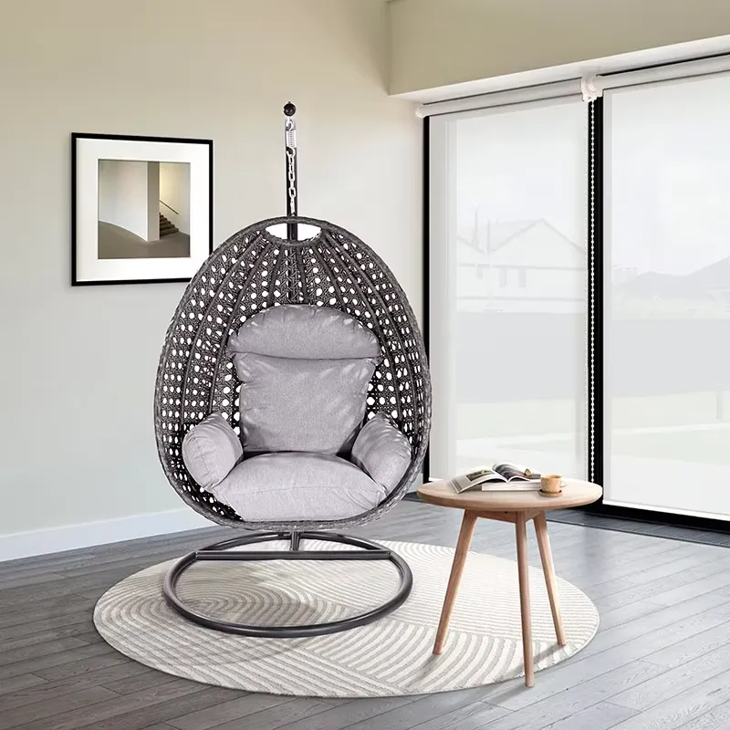 Outdoor Furniture Egg Chair - เฟอร์นิเจอร์แขวนสวนหวายโลหะทันสมัยสุดหรูสำหรับกลางแจ้ง ระเบียง ลานบ้าน เก้าอี้หวายทรงไข่พร้อมขาตั้ง