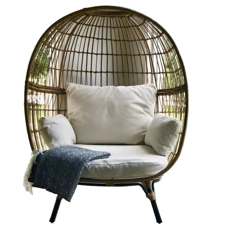 Outdoor Furniture Egg Chair - เก้าอี้หวายรูปไข่คุณภาพสูงสำหรับกลางแจ้ง พร้อมเบาะรองนั่ง เหมาะสำหรับระเบียงหรือชายหาด