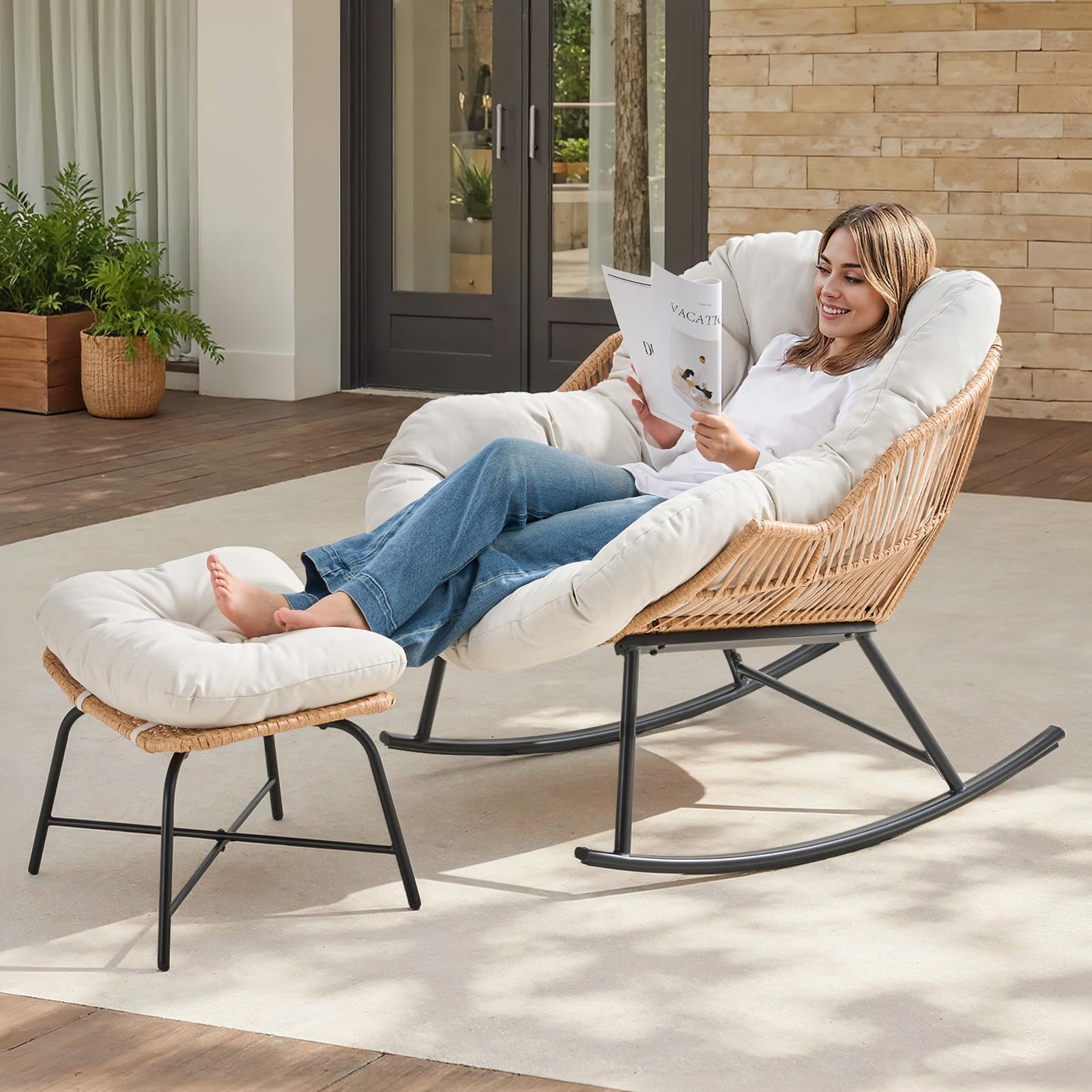 เก้าอี้โยกปาปาซานหวายสีเทาพร้อ - Outdoor Furniture Grey บทวิจารณ์และราคา