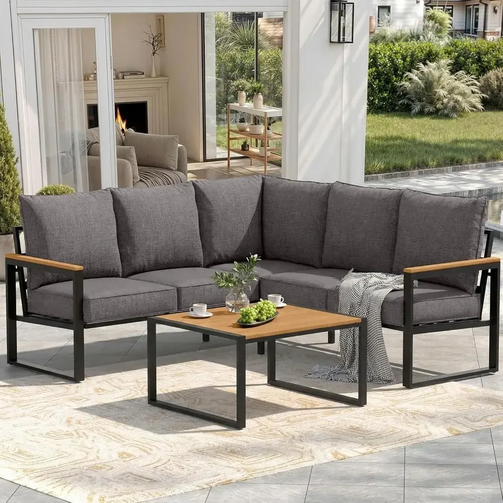 ชุดโซฟากลางแจ้ง 6 ชิ้นพร้อมโต๊ - Outdoor Furniture Grey บทวิจารณ์และราคา