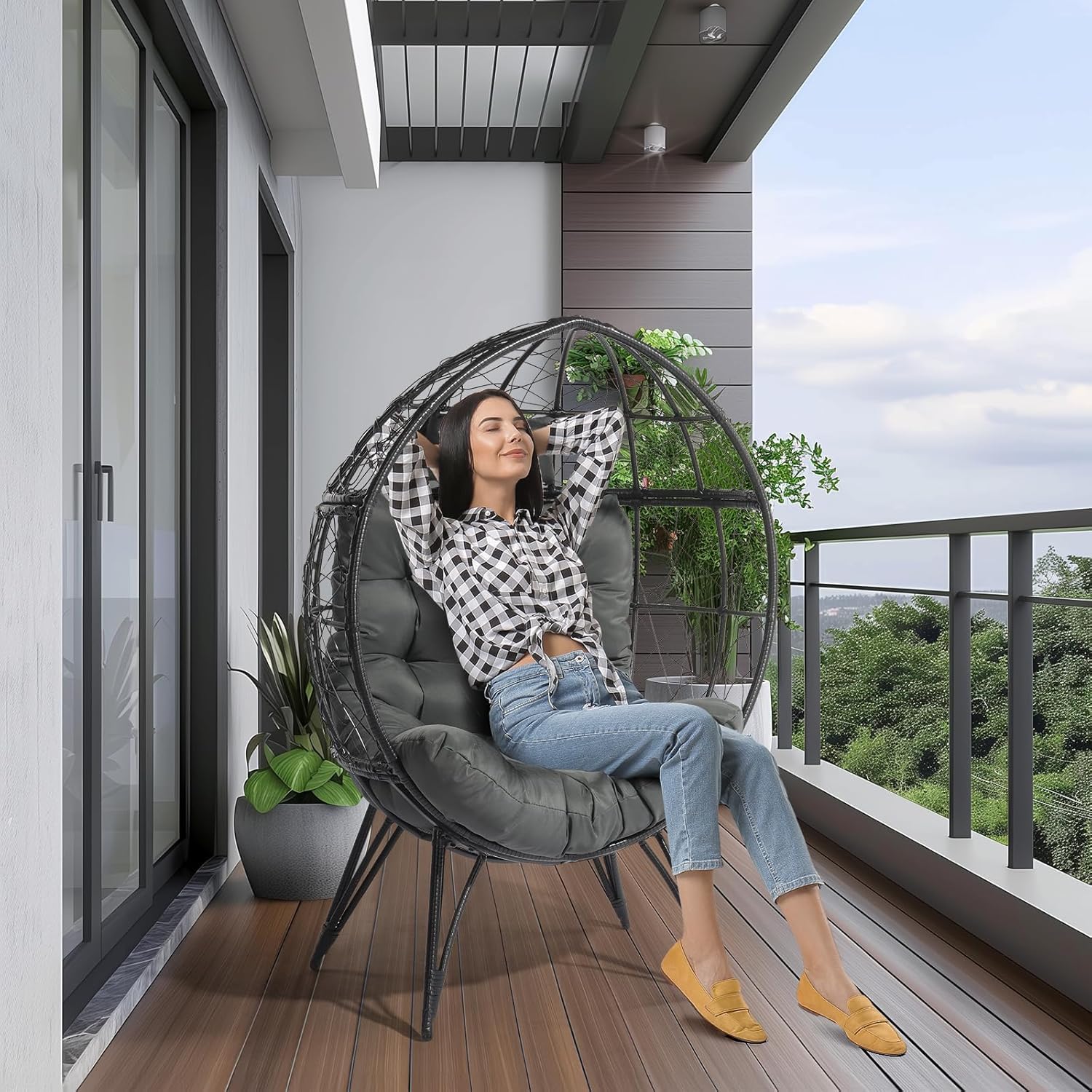 เก้าอี้หวายทรงไข่ขนาดใหญ่ พร้อ - Outdoor Furniture Egg Chair บทวิจารณ์และราคา